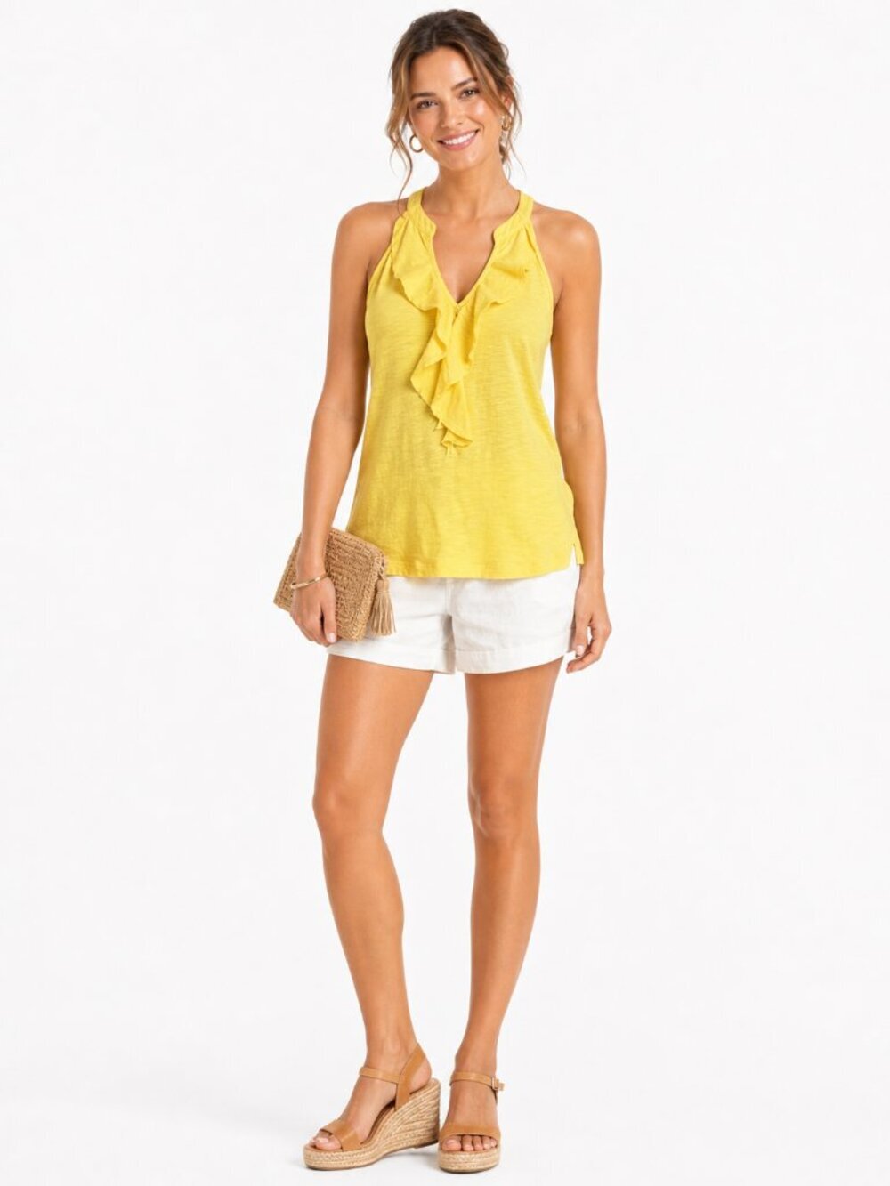 Lilly Pulitzer Shay Ruffle Tank Top Preppy Resortwear Yellow Size M